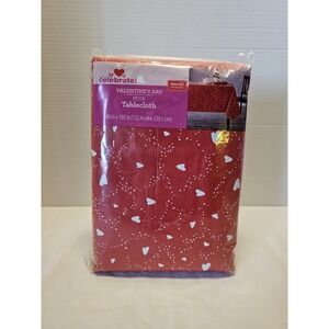 Vintage Valentines Day Red Hearts Vinyl Tablecloth 60"x102" NIP